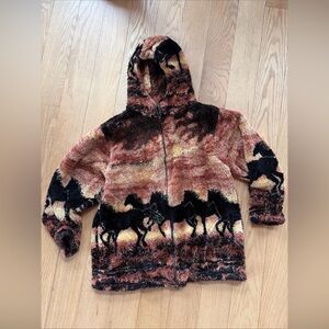 Vintage Mazmania Jacket Fleece Hooded Horse Cowboy Southwestern Large Boho